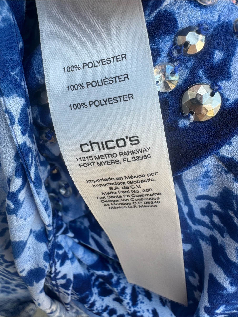 Chico's Blue Abstract Paisley Embellished Studded Collar Button Down Blouse S - Picture 11 of 12